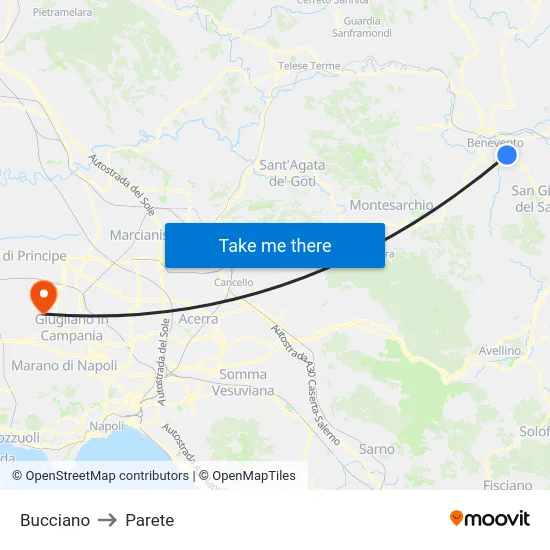 Bucciano to Parete map