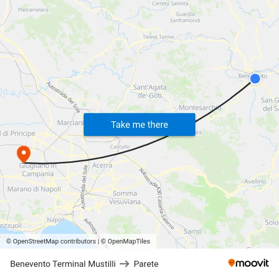 Benevento Terminal Mustilli to Parete map