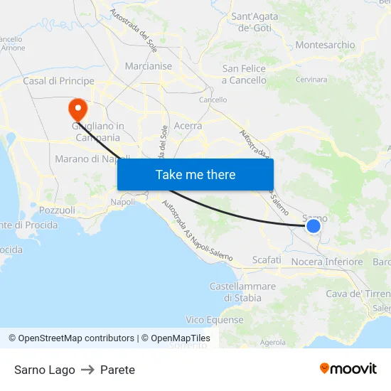 Sarno Lago to Parete map