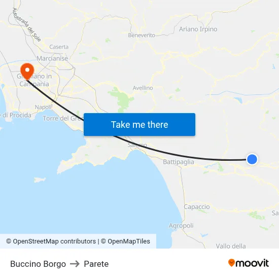 Buccino Borgo to Parete map