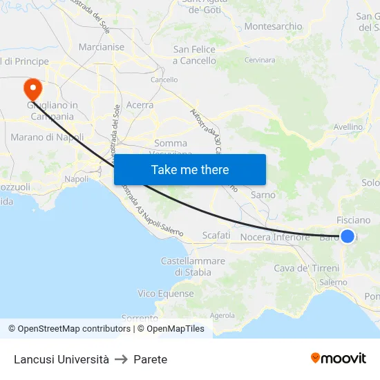 Lancusi University to Parete map