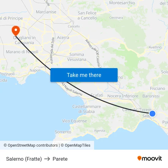 Salerno (Fratte) to Parete map