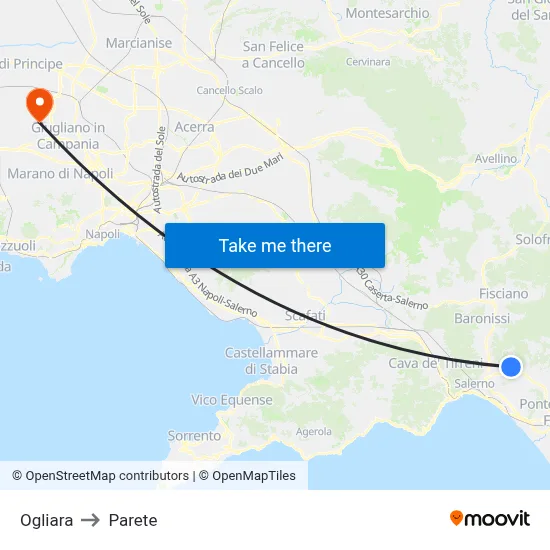 Ogliara to Parete map