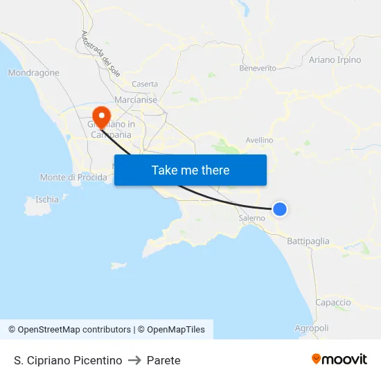 San Cipriano Picentino to Parete map