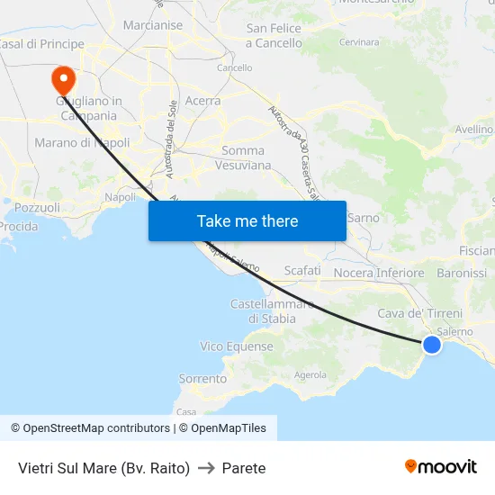 Vietri Sul Mare (Raito Junction) to Parete map