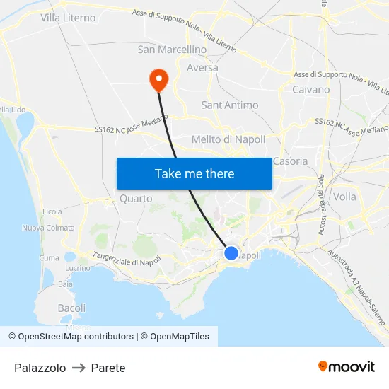 Palazzolo to Parete map