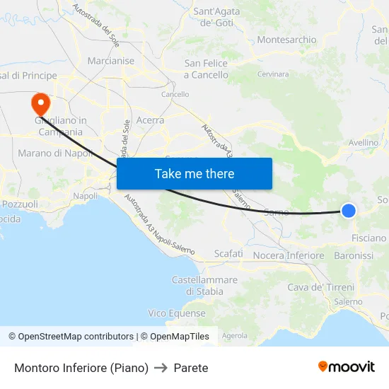 Montoro Inferiore (Piano) to Parete map