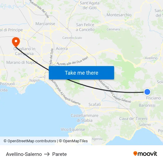 Avellino-Salerno to Parete map