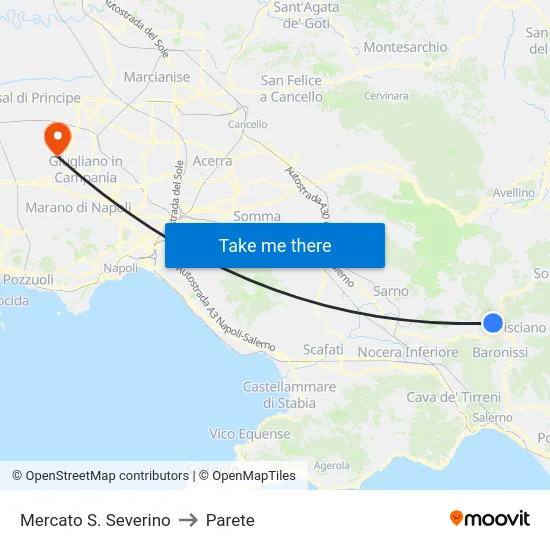 Mercato S. Severino to Parete map