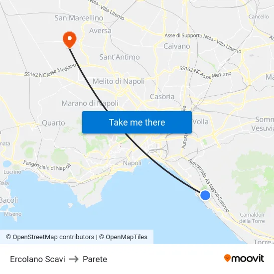 Ercolano Scavi to Parete map