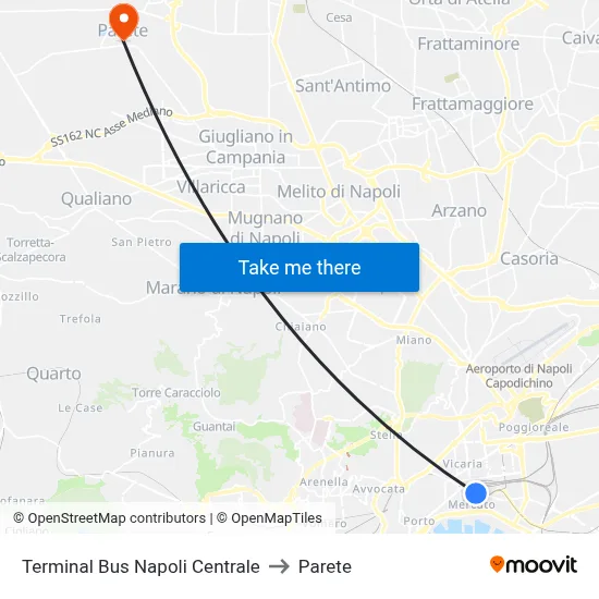 Naples Central Bus Terminal to Parete map