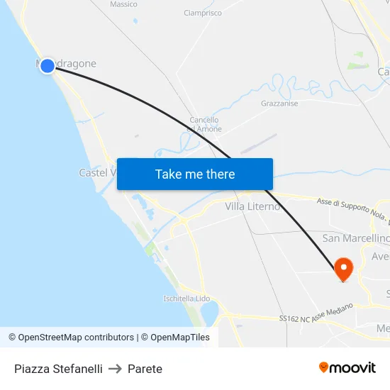Piazza Stefanelli to Parete map