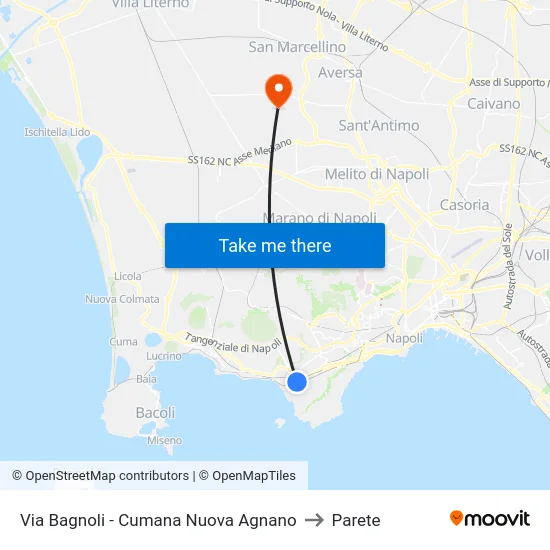 Via Bagnoli - Cumana Nuova Agnano to Parete map