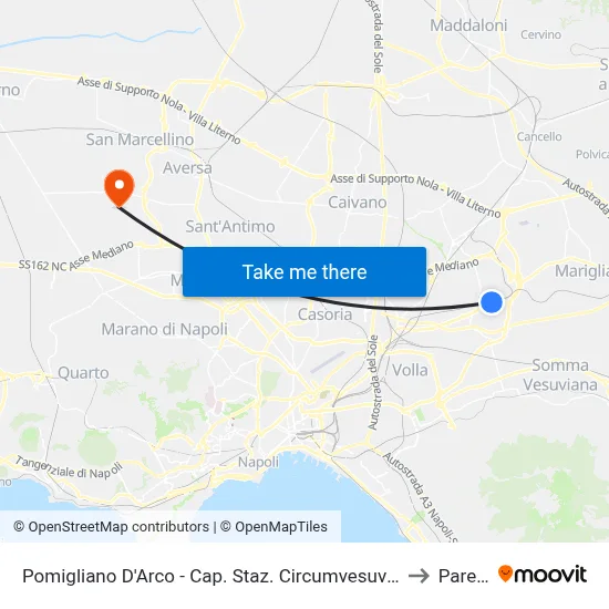 Pomigliano D'Arco - Circumvesuviana Station to Parete map