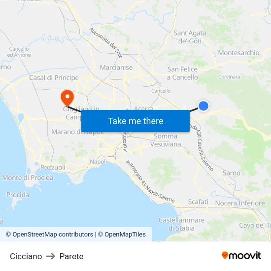 Cicciano to Parete map