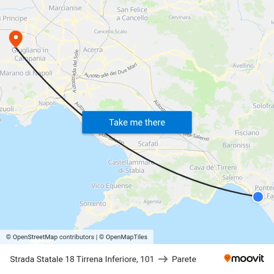State Road 18 Tyrrhenian Lower, 101 to Parete map