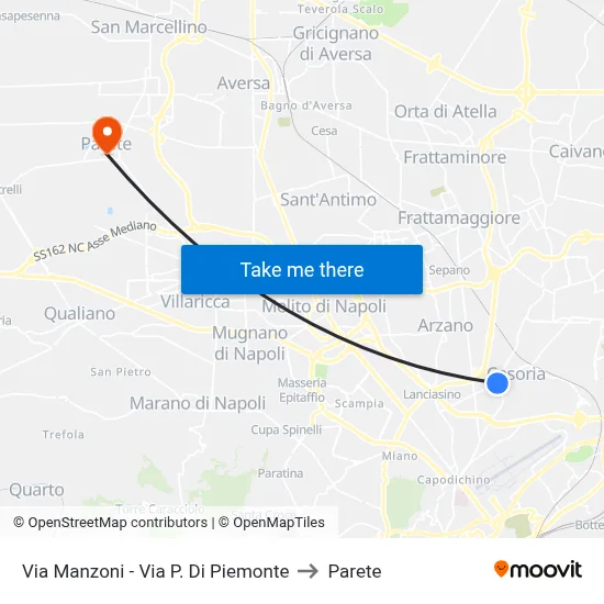 Manzoni Street - Prince of Piedmont Street to Parete map