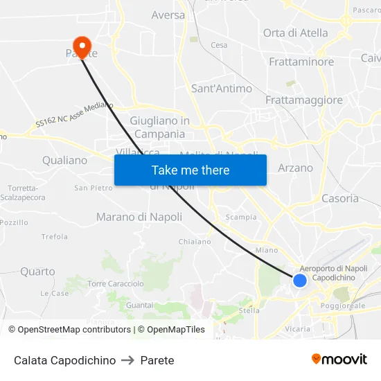 Calata Capodichino to Parete map