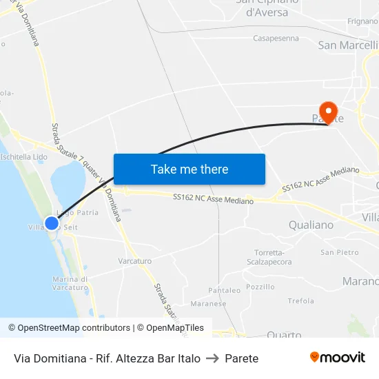 Via Domitiana - Rif. Altezza Km 42 to Parete map