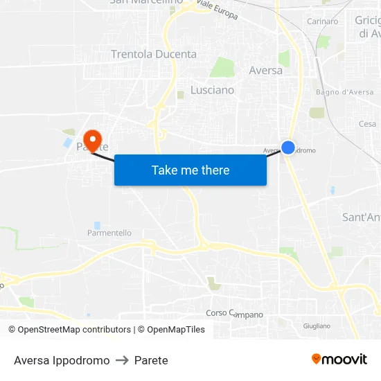 Aversa Hippodrome to Parete map