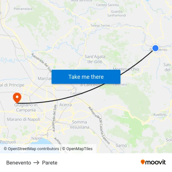 Benevento to Parete map