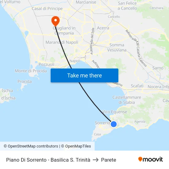 Piano Di Sorrento - Basilica S. Trinità to Parete map