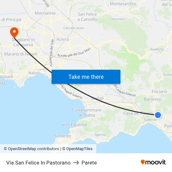 Via San Felice In Pastorano to Parete map