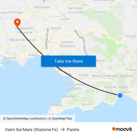 Vietri Sul Mare (Stazione Fs) to Parete map
