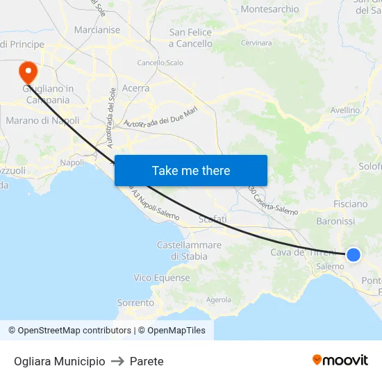 Ogliara Town Hall to Parete map