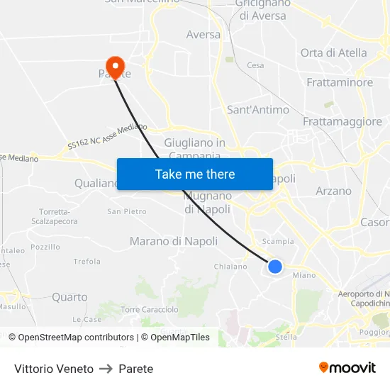 Vittorio Veneto to Parete map