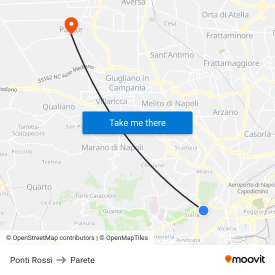 Ponti Rossi to Parete map
