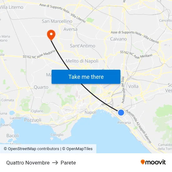 Quattro Novembre to Parete map