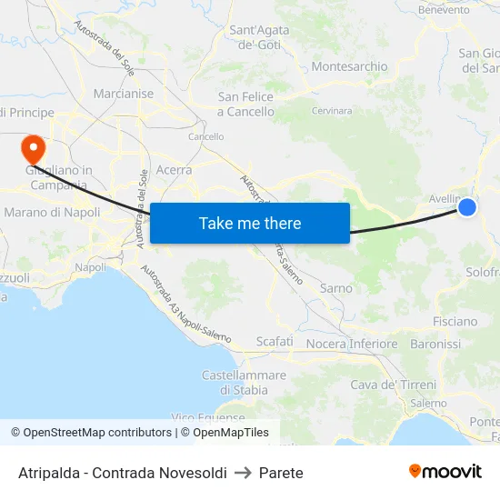 Atripalda - Contrada Novesoldi to Parete map