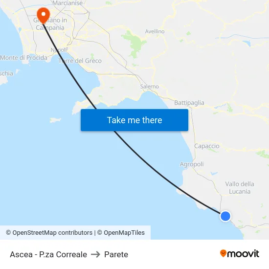 Ascea - P.za Correale to Parete map
