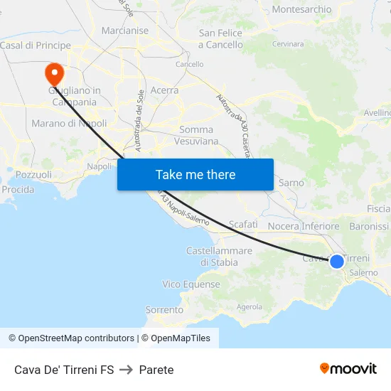 Cava De' Tirreni FS to Parete map