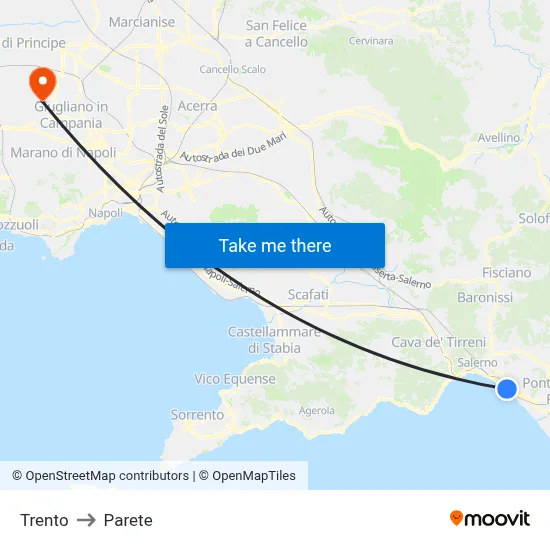 Trento to Parete map