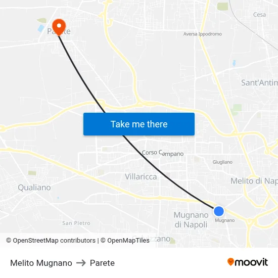 Melito Mugnano to Parete map