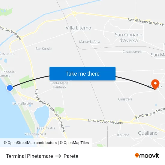 Pinetamare Terminal to Parete map
