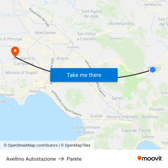 Avellino Autostazione to Parete map