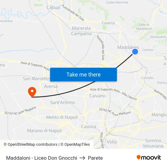 Maddaloni - Liceo Don Gnocchi to Parete map