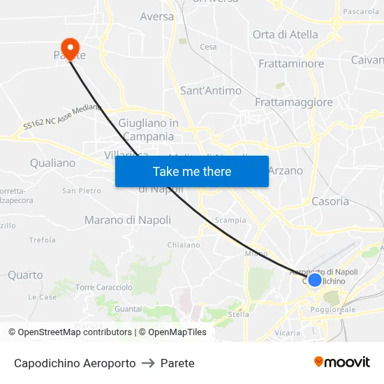 Capodichino Aeroporto to Parete map