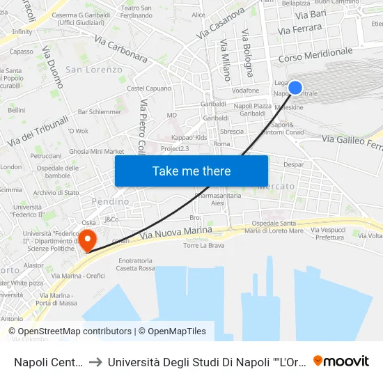 Napoli Centrale to Università Degli Studi Di Napoli ""L'Orientale"" map