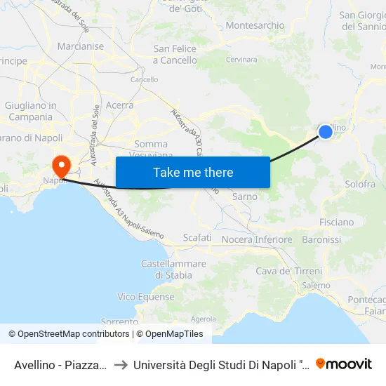 Avellino - Piazza Cavour to Università Degli Studi Di Napoli ""L'Orientale"" map