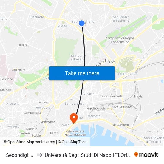 Secondigliano to Università Degli Studi Di Napoli ""L'Orientale"" map