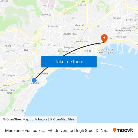 Manzoni - Funicolare Mergellina to Università Degli Studi Di Napoli ""L'Orientale"" map
