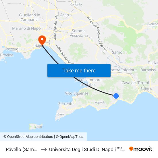 Ravello (Sambuco) to Università Degli Studi Di Napoli ""L'Orientale"" map