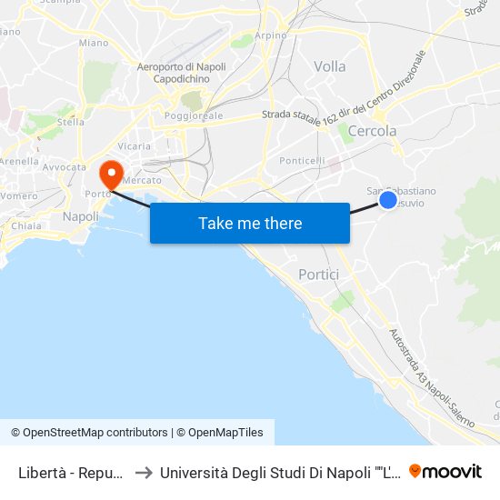 Libertà - Repubblica to Università Degli Studi Di Napoli ""L'Orientale"" map