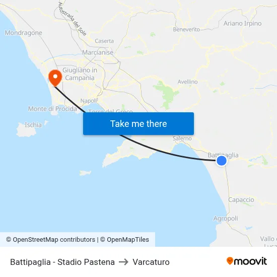 Battipaglia - Pastena Stadium to Varcaturo map