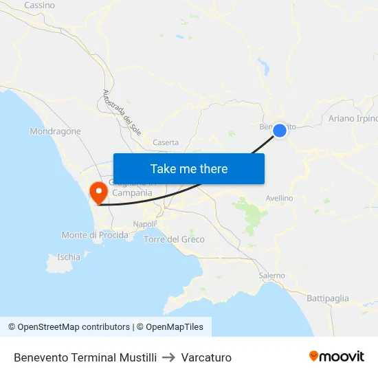 Benevento Mustilli Terminal to Varcaturo map