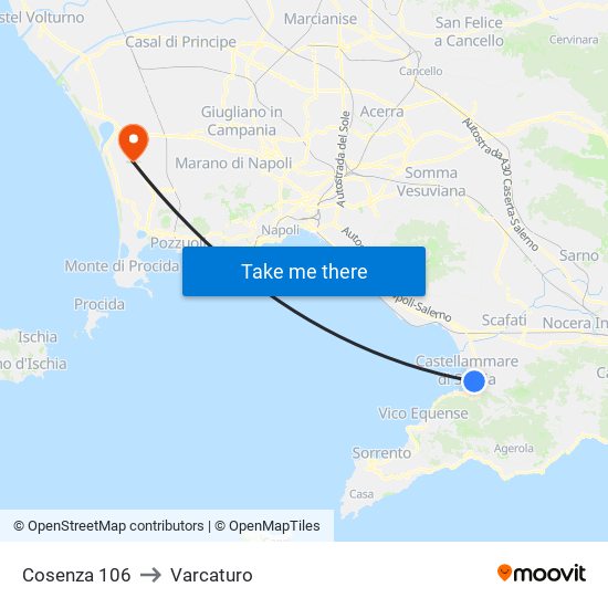 Cosenza 106 to Varcaturo map